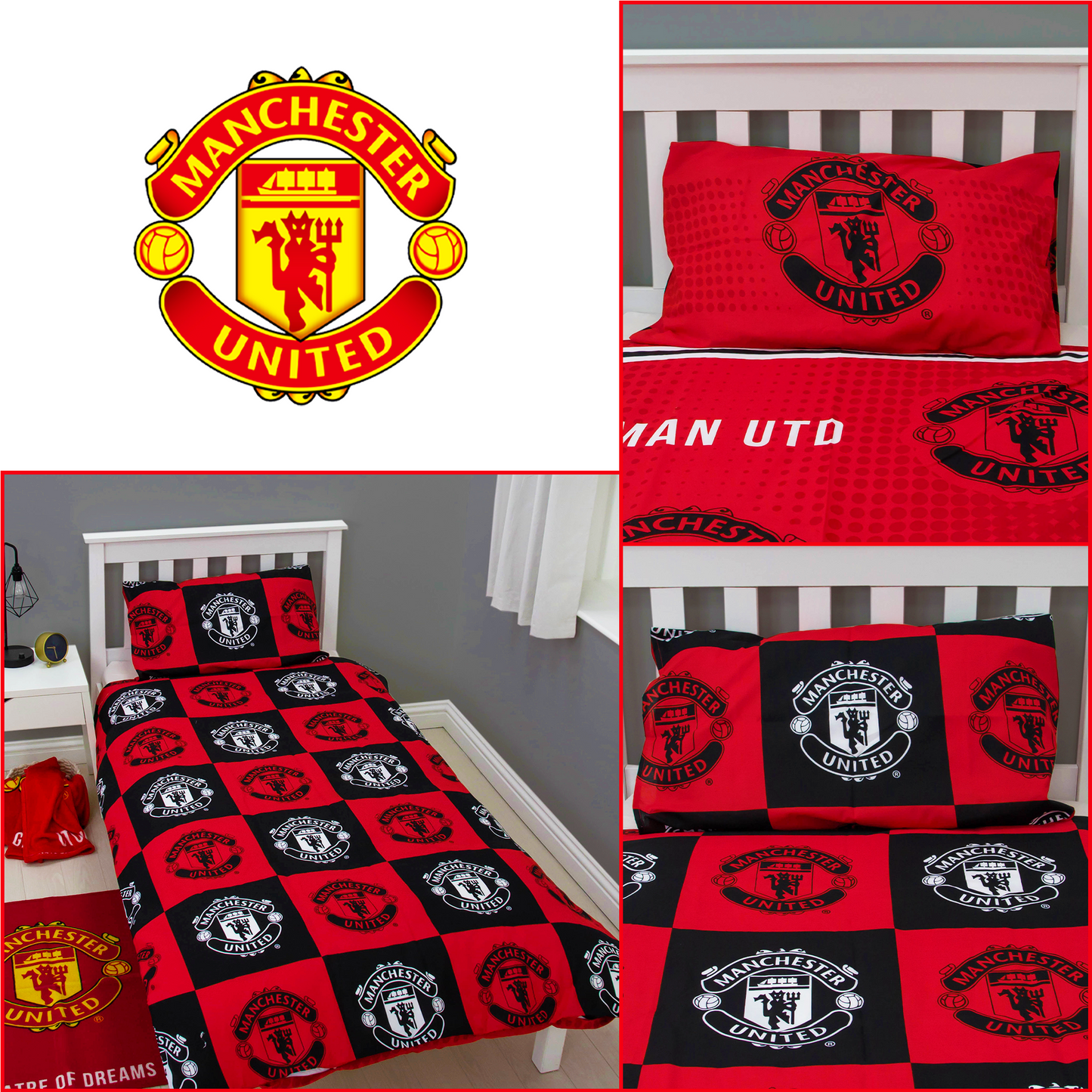 Manchester United FC Honour Reversible Single and Double Rotary Duvet Set