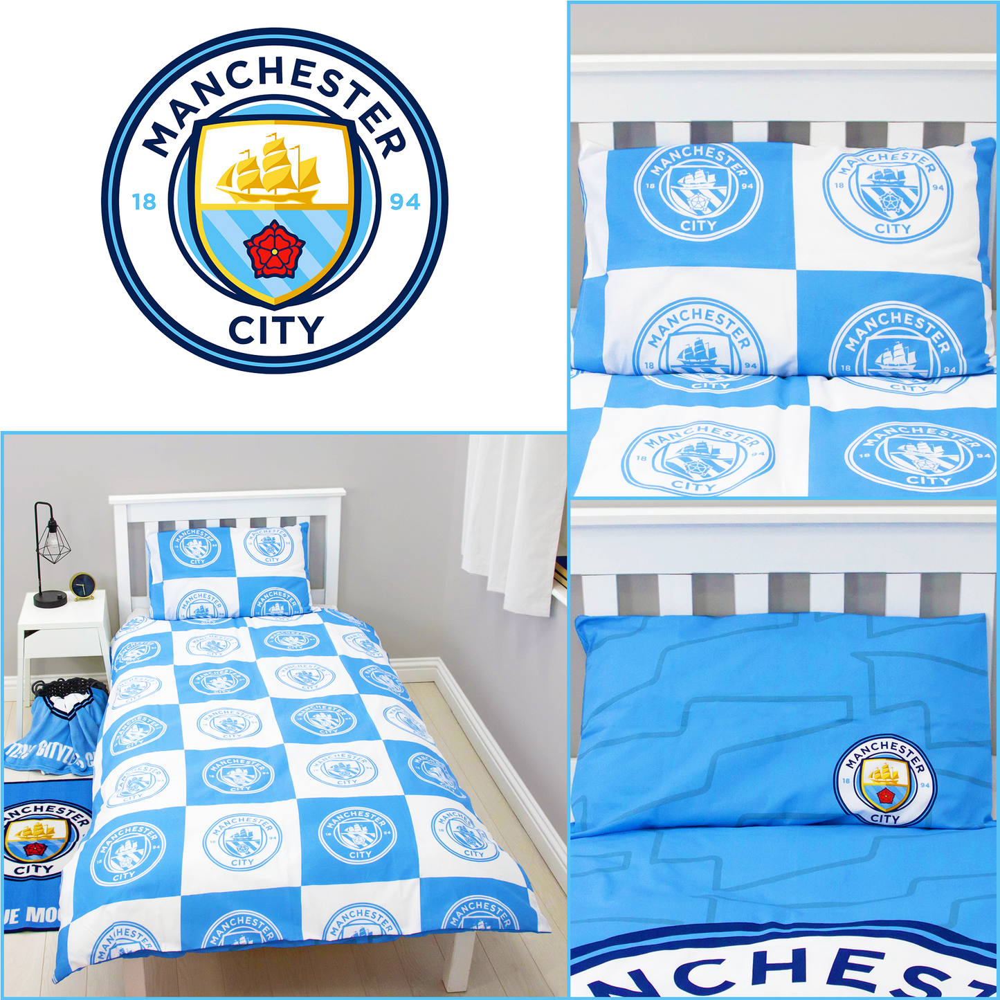 Manchester City FC Crest Reversible Single Panel Duvet Set