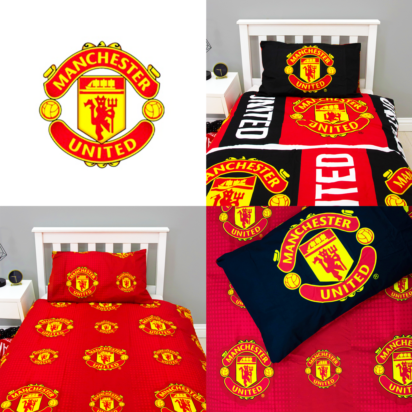 Manchester United FC Trafford Reversible Single and Double Rotary Duvet Set