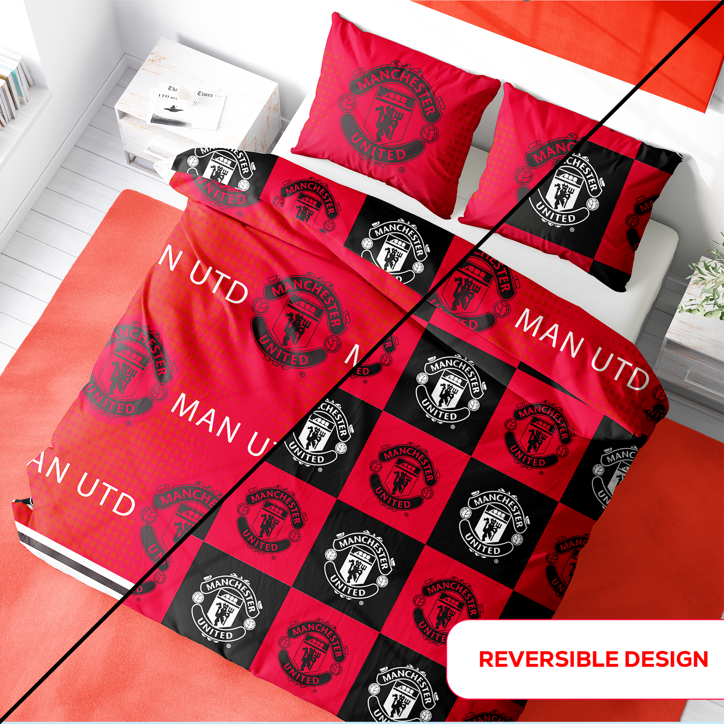 Manchester United FC Honour Reversible Single and Double Rotary Duvet Set