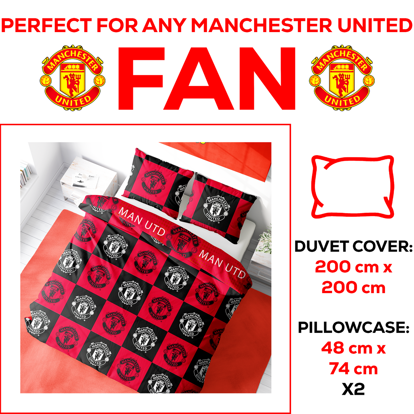 Manchester United FC Honour Reversible Single and Double Rotary Duvet Set