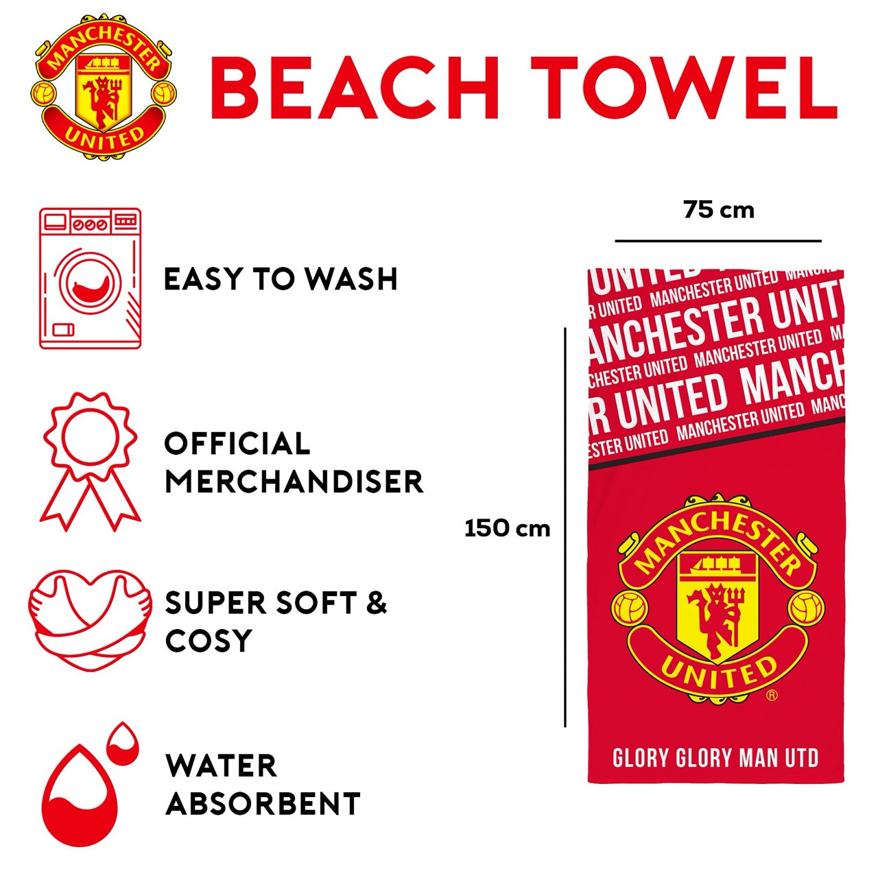 Manchester United FC Towel - 75cm x 150cm
