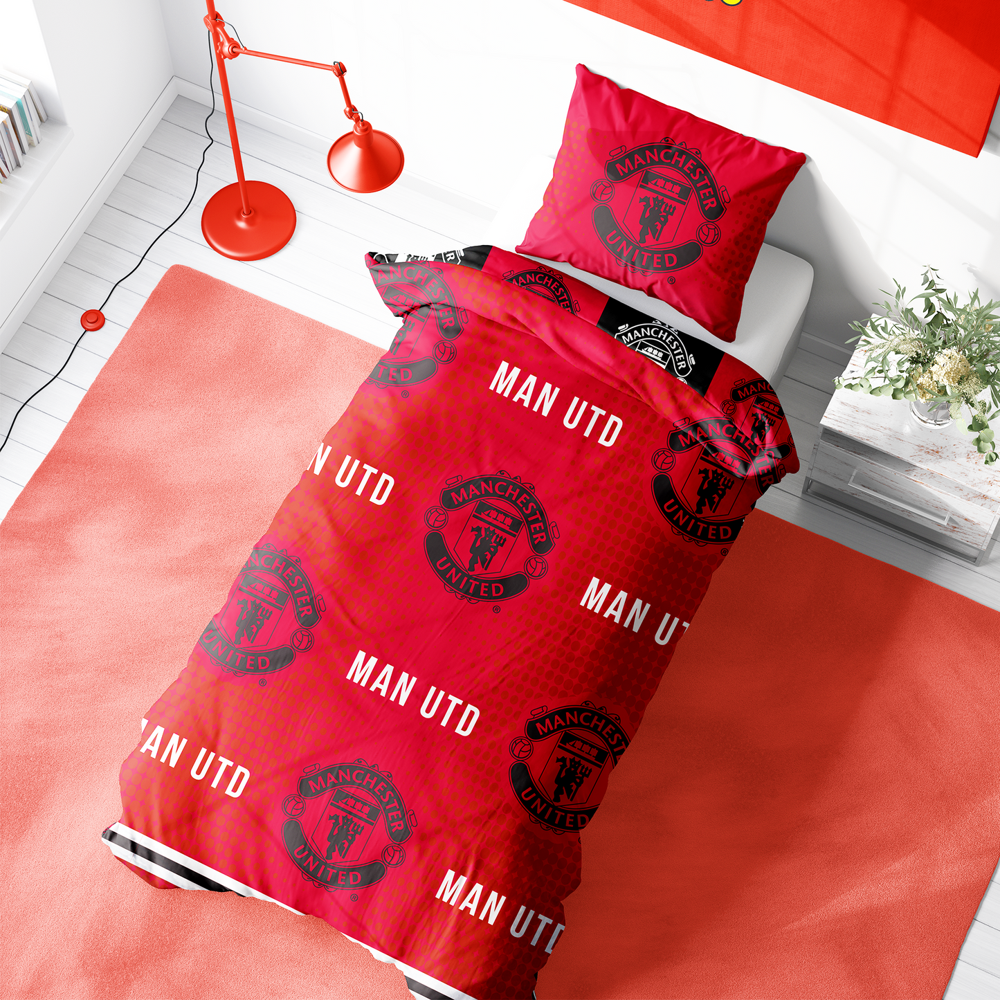 Manchester United FC Honour Reversible Single and Double Rotary Duvet Set