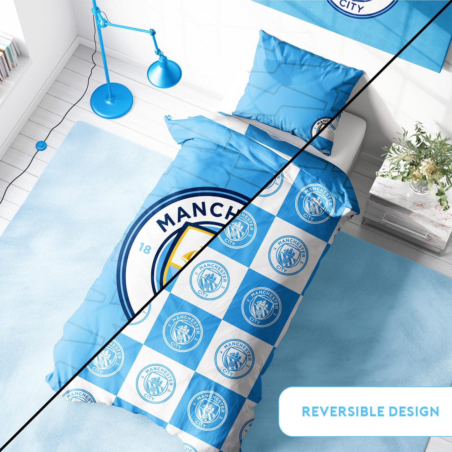 Manchester City FC Crest Reversible Single Panel Duvet Set