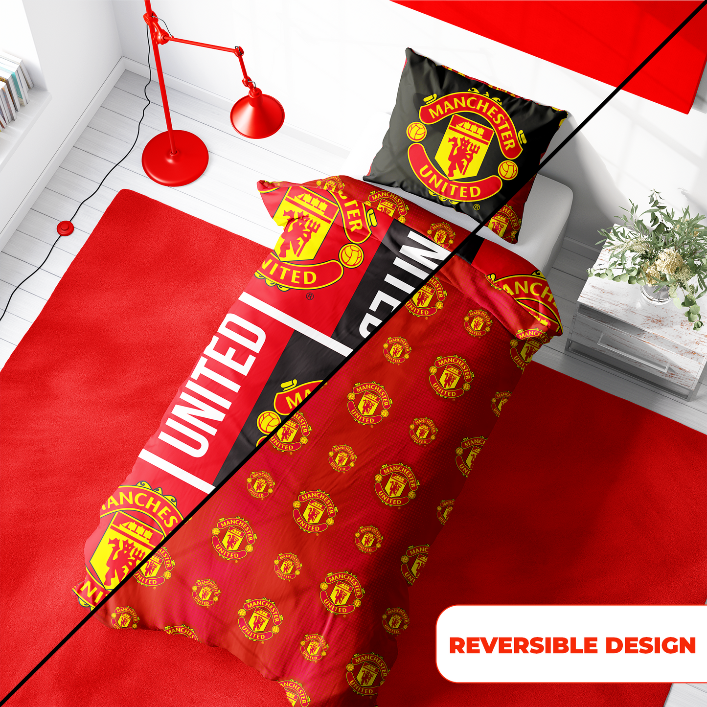 Manchester United FC Trafford Reversible Single and Double Rotary Duvet Set