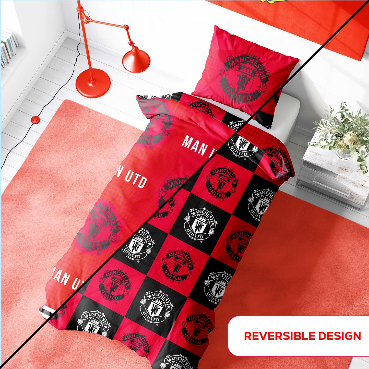 Manchester United FC Honour Reversible Single and Double Rotary Duvet Set