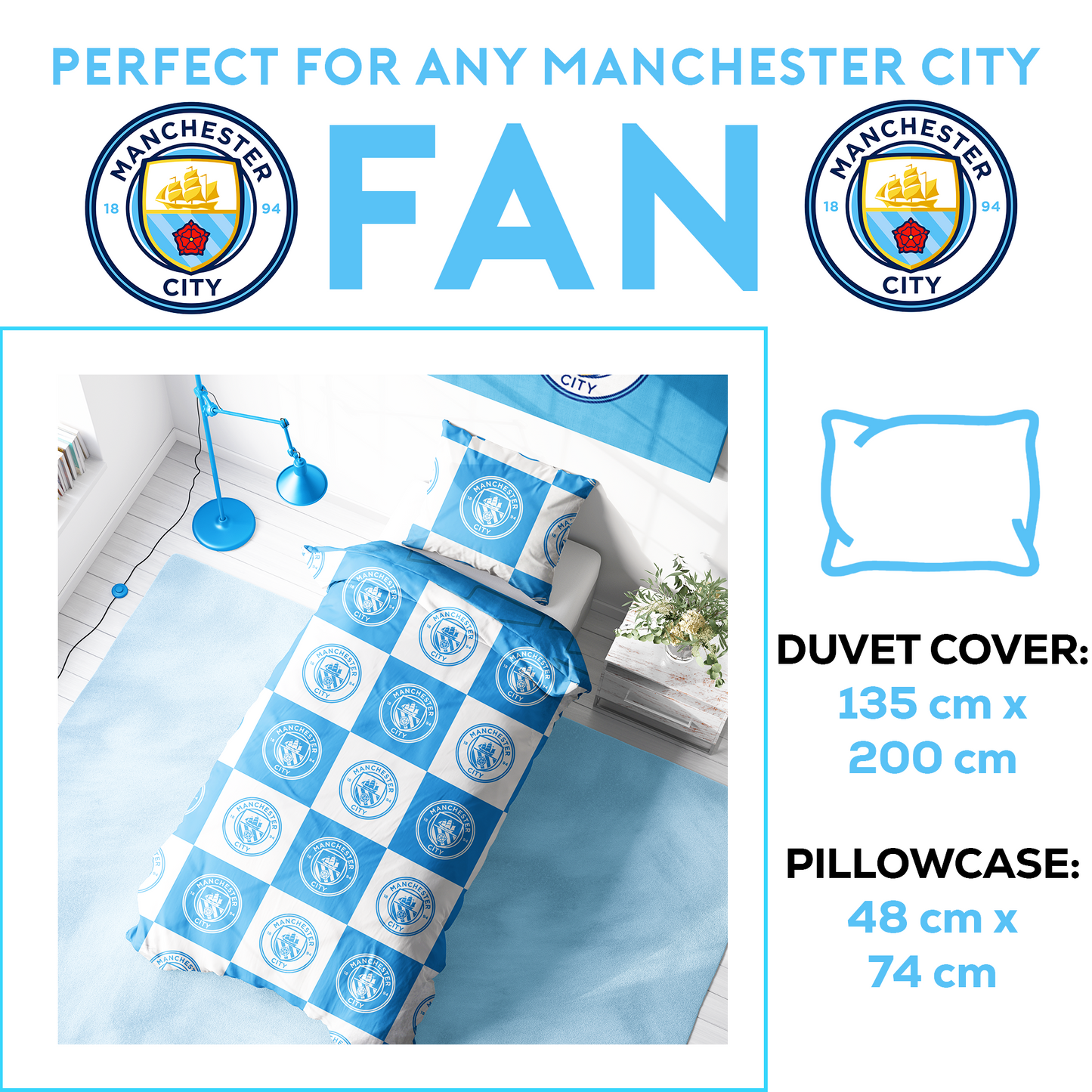 Manchester City FC Crest Reversible Single Panel Duvet Set