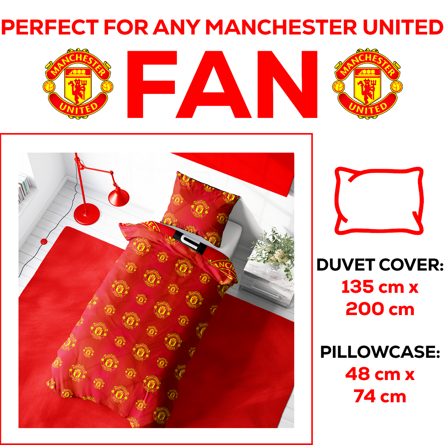 Manchester United FC Trafford Reversible Single and Double Rotary Duvet Set