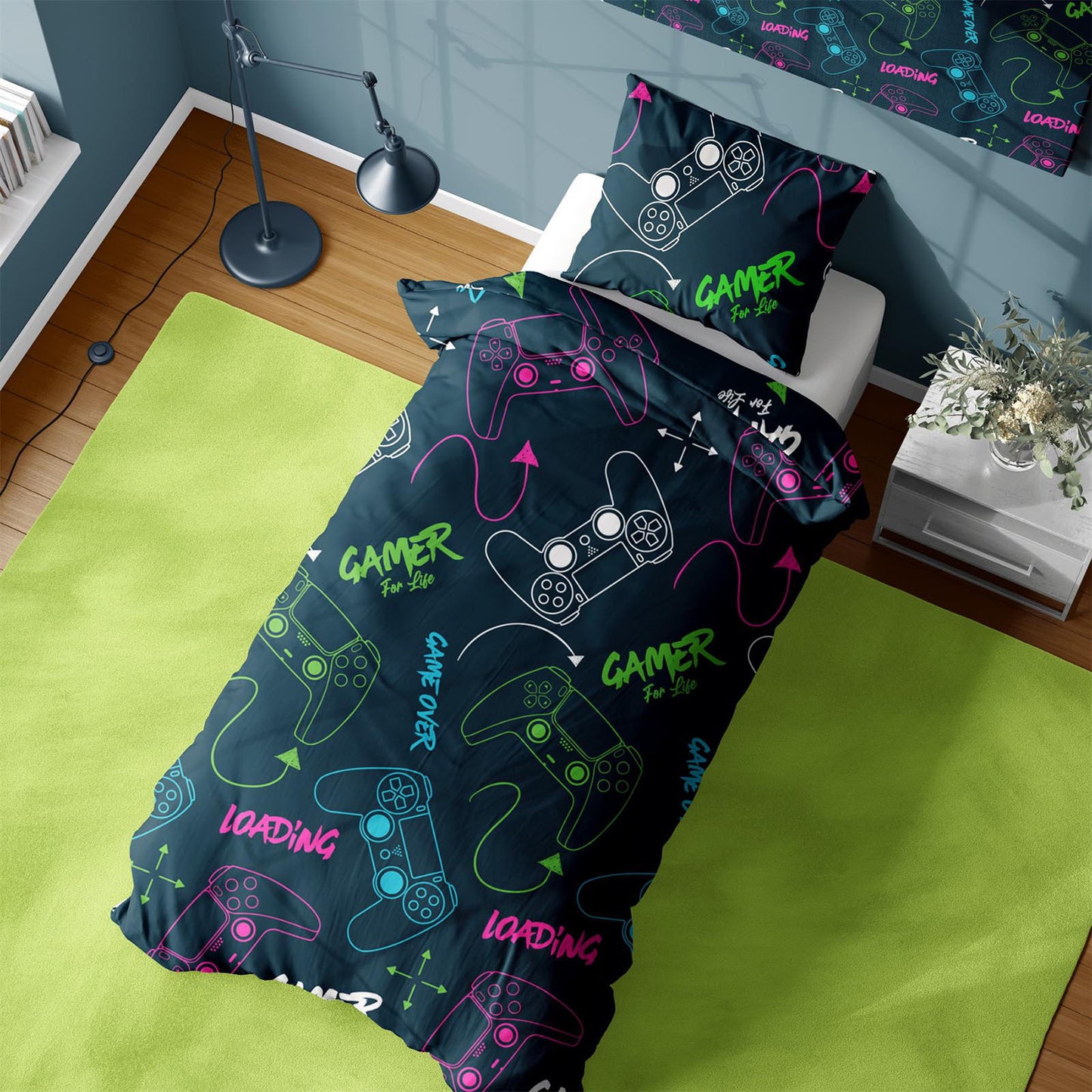 Gamer for Life 'Neon' Single Panel Duvet Set