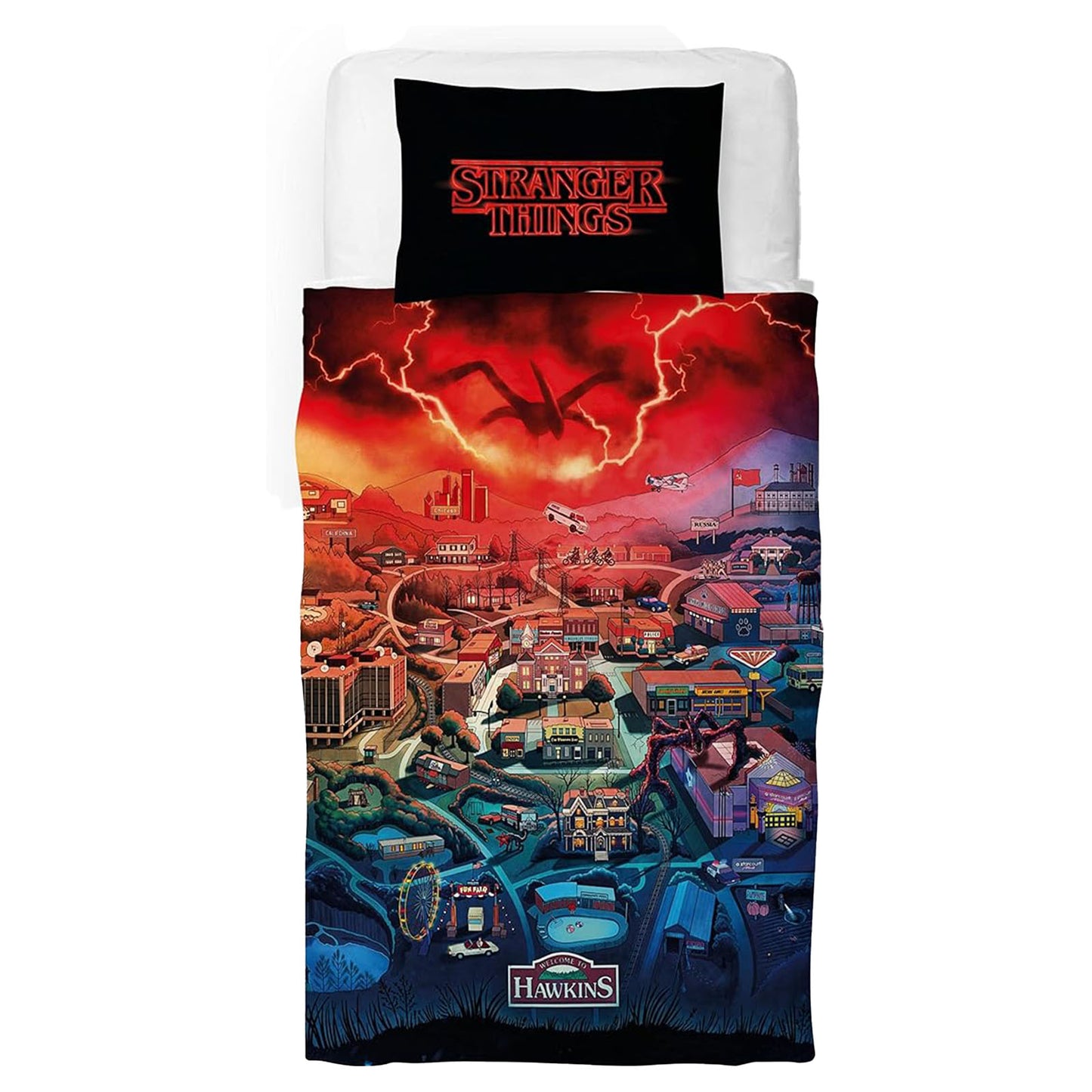 Stranger Things 'Hawkins Town' Panel Duvet Set