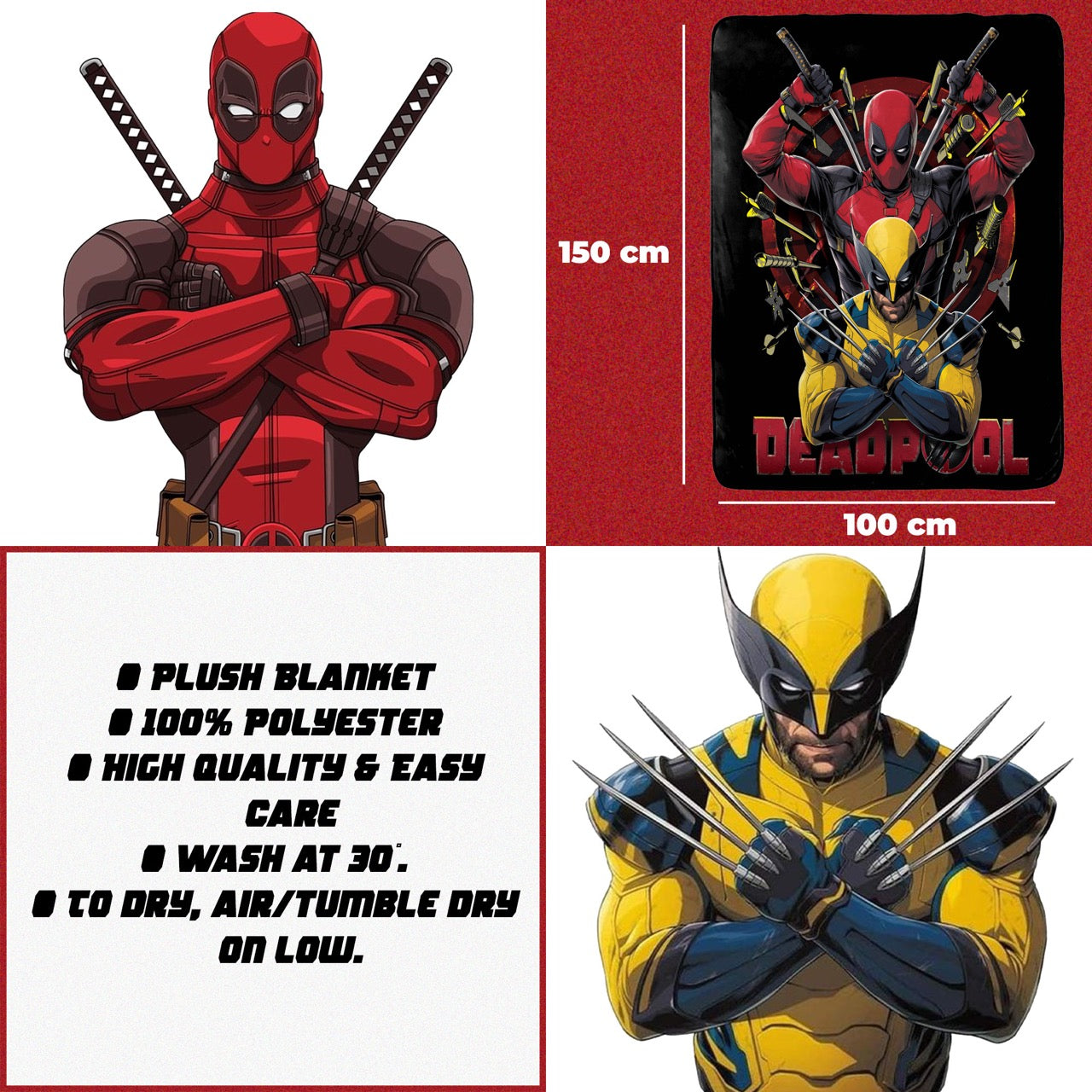 Marvel Fleece Blankets – Deadpool and Wolverine Design - 100 x 150 cm