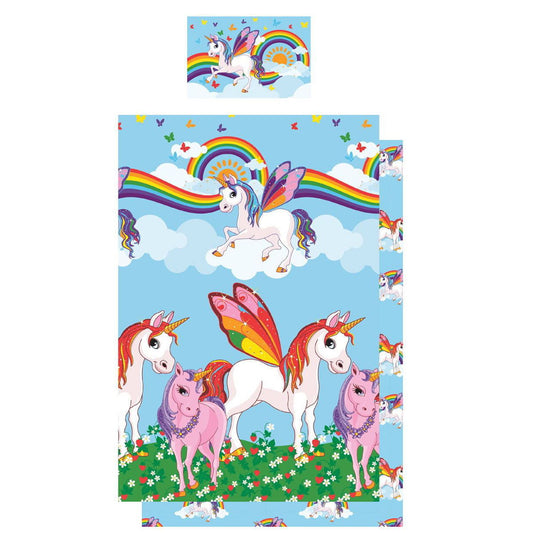 Rainbow Unicorns Single Duvet Set