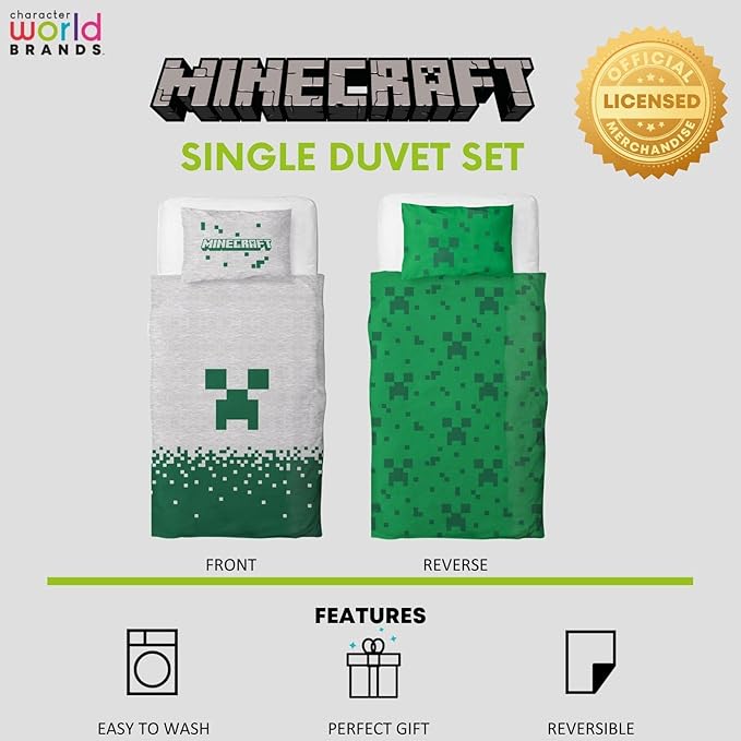 Minecraft 'Pixels' Single Panel Duvet Set