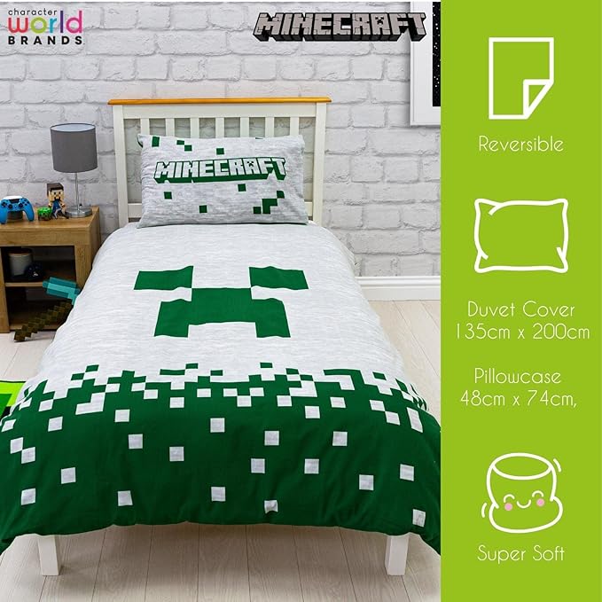 Minecraft 'Pixels' Single Panel Duvet Set