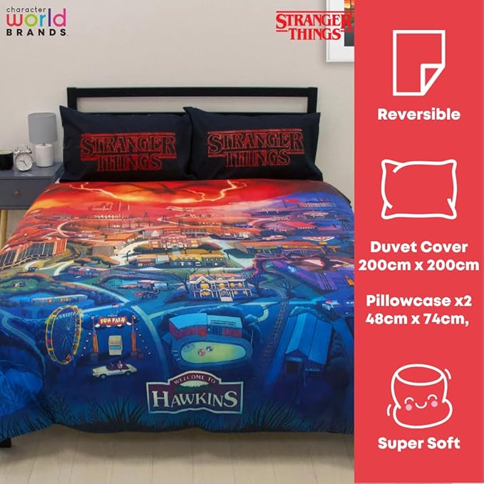 Stranger Things 'Hawkins Town' Panel Duvet Set