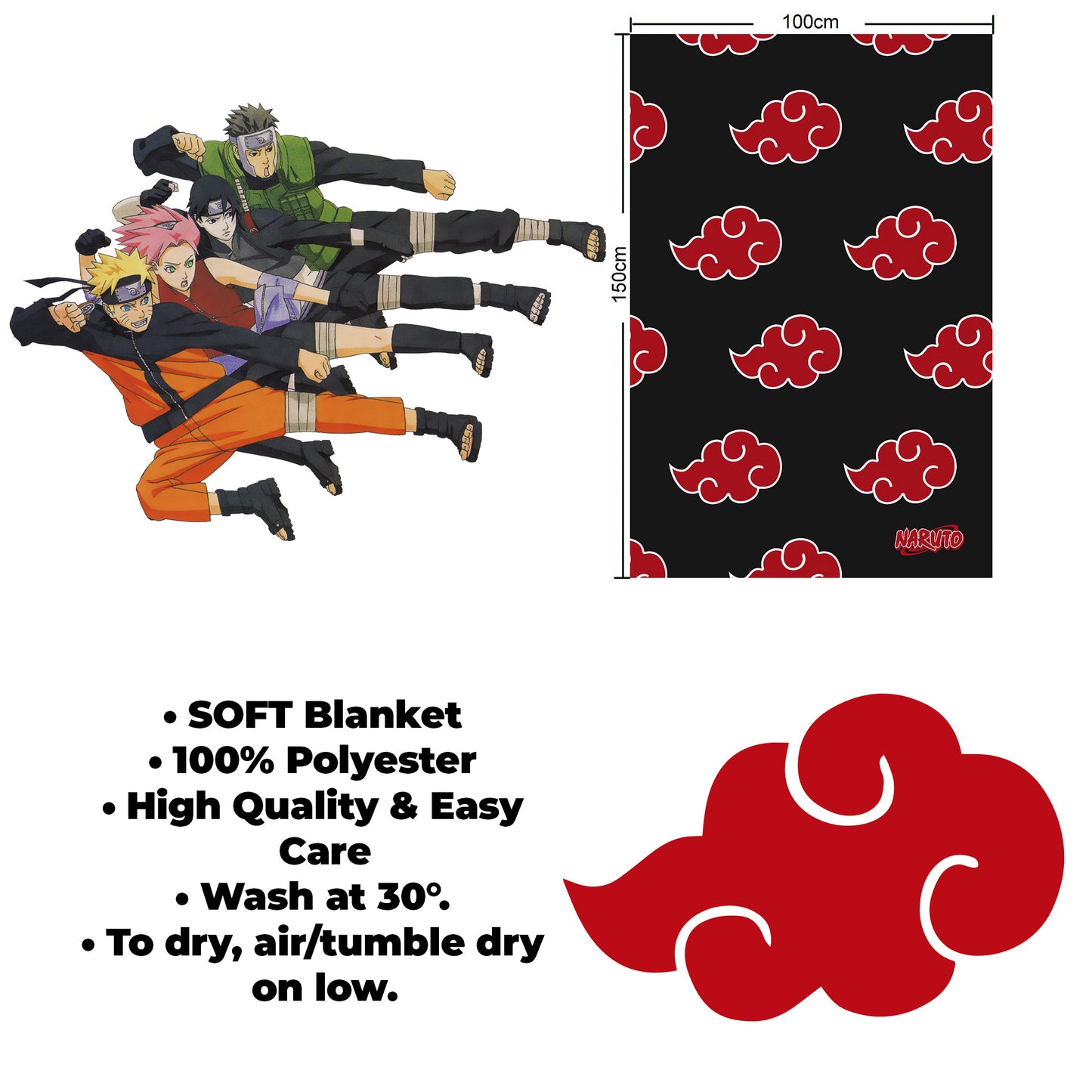 Naruto Fleece Blankets – Akatsuki Cloud Design - 100 x 150 cm